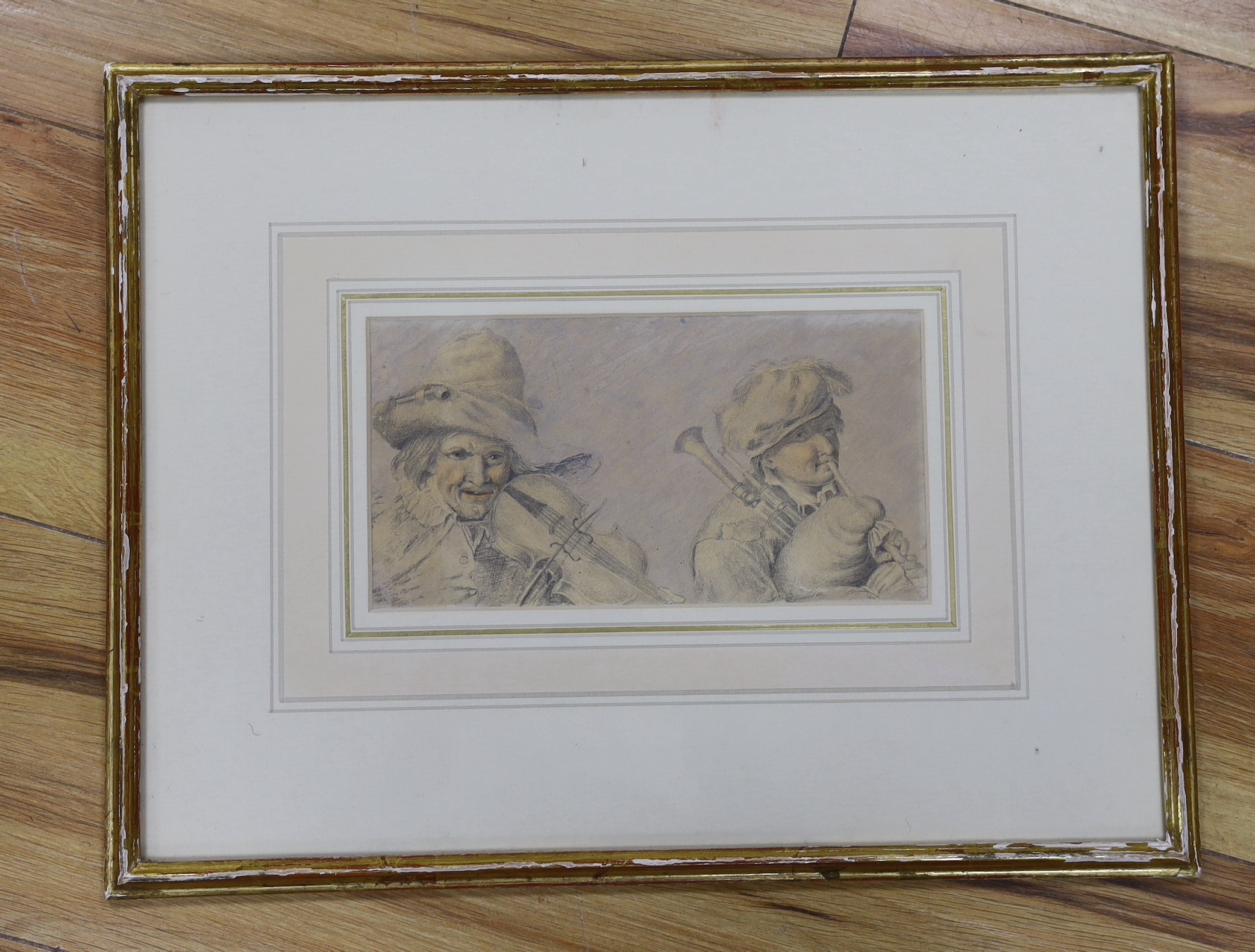 After Christian Dietrich, pencil and wash, 'The Musicians', 11.5 x 22cm